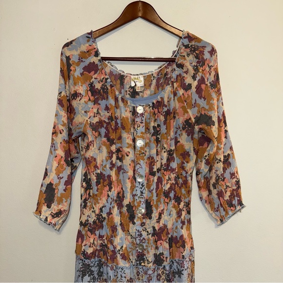 Anthropologie Fig and Flower Maxi Dress Floral Boho Button Front Floral Print L - Picture 2 of 9